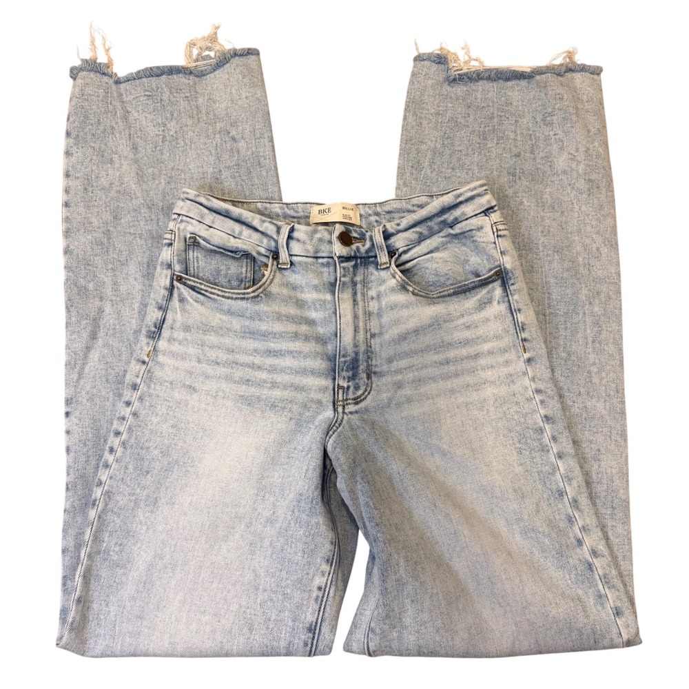 BKE Denim Women's Billie High Rise Wide Leg Jeans Light Wash Raw Hem Size 29